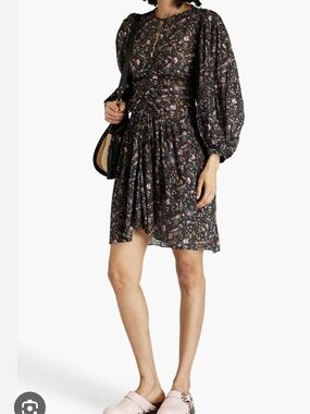 Isabel Marant Black Mini Dress with Pink and Purple Floral Print